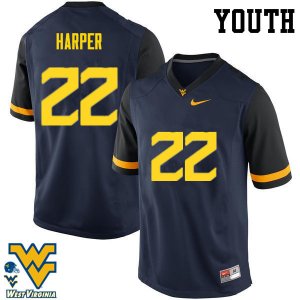 Youth West Virginia Mountaineers NCAA #22 Jarrod Harper Navy Authentic Nike Stitched College Football Jersey TY15J36VA